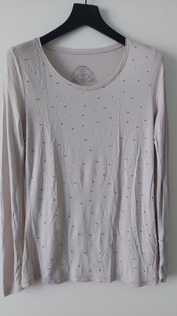 Viskose Langarmshirt mit Perlen in greige, Gr. 40