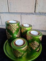 Advents-Teelichthalter Set, Grün/Gold, Weihnachten, Neu!