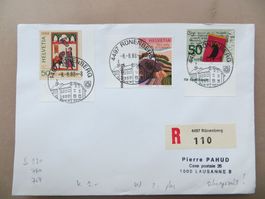 Brief mit Sondermarken 1987+1988 mit Werbestempel Rünenberg