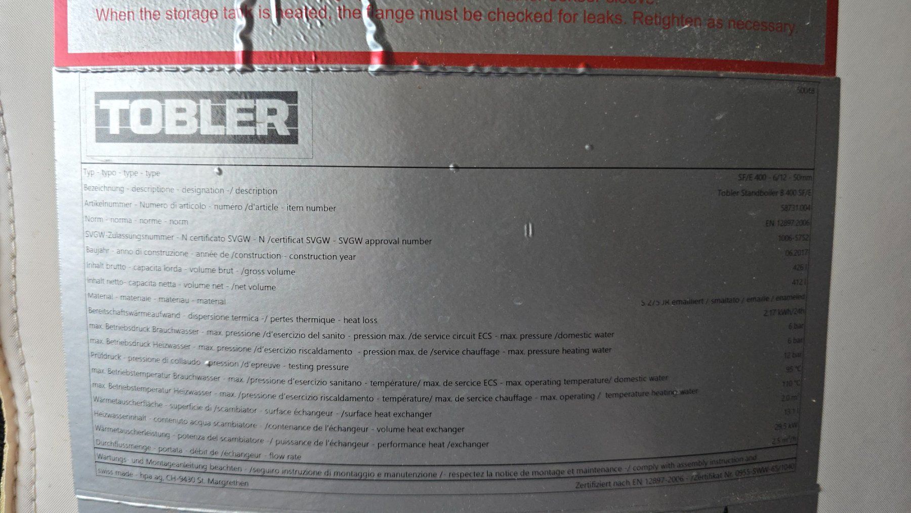 Sanitari: Boiler TOBLER – Usato da Hitzkirch venduto da 3201 4
