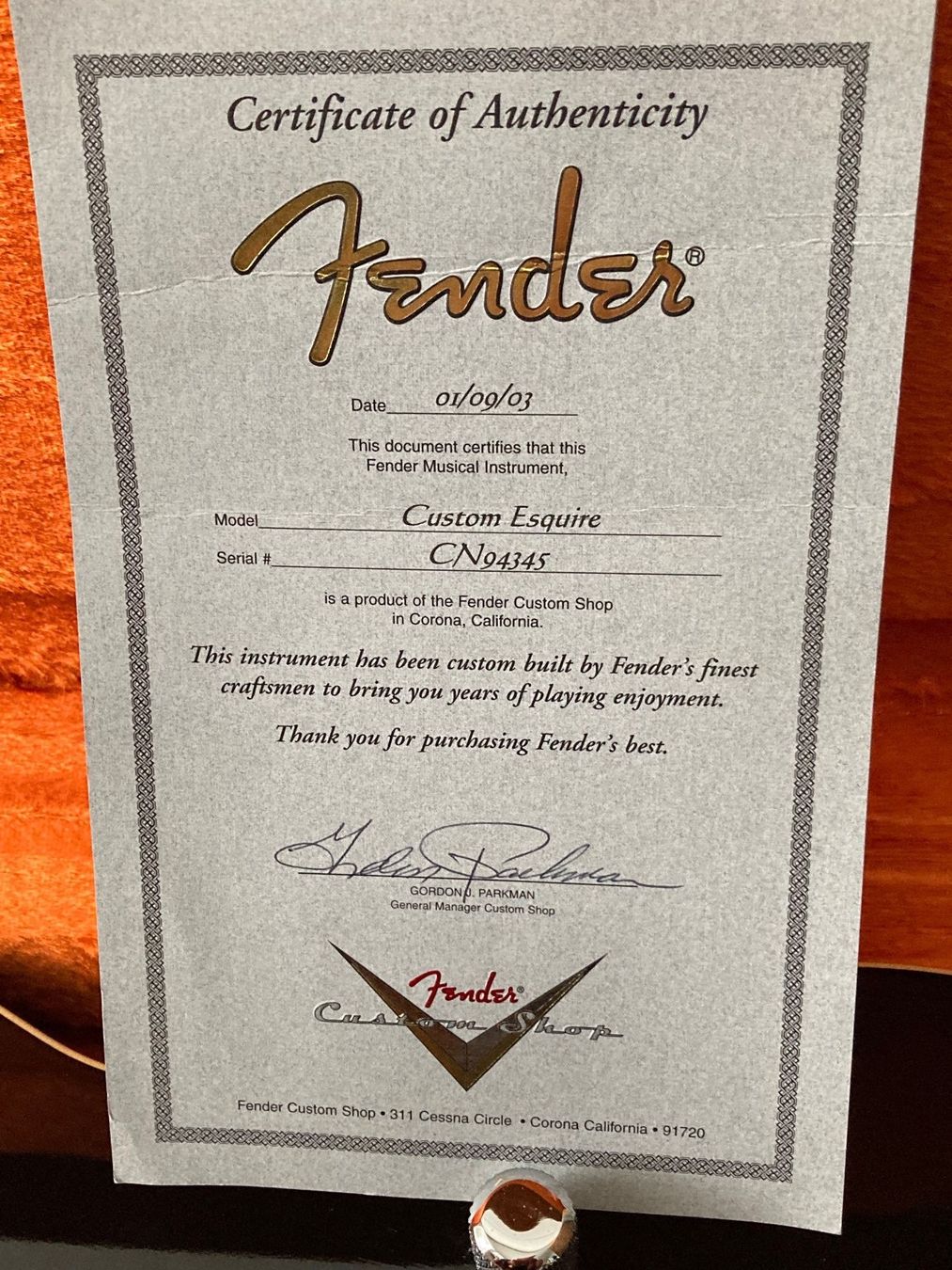 Fender Strumenti musicali: Fender USA Custom Shop Esquire / Telecaster – Usato da Zürich venduto da Stratoblaster 1