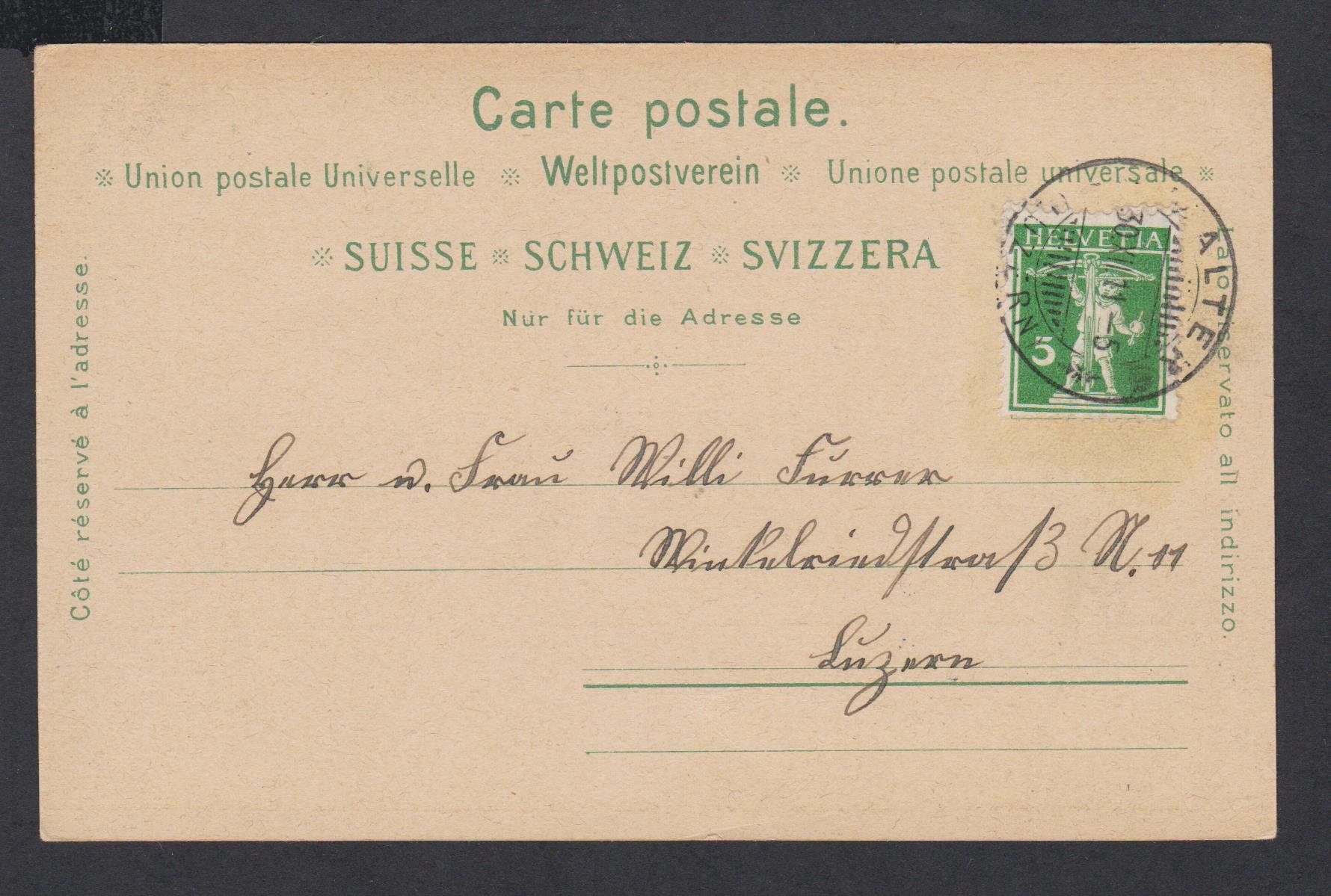 Cartoline postali: Malters   -   alte Litho-Ansichtskarte von 1911 – Usato da Vitznau venduto da Ropaku 4