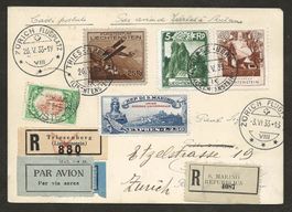 Flugpost Schweiz 1933 Zürich Mailand Liechtenstein Luftpost