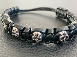 Philipp Plein Style Armband Lederarmband mit Totenköpfen