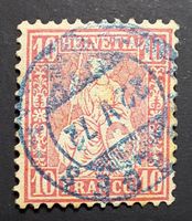 Sitzende Helvetia mit blauem Vollstempel von MORGES
