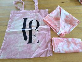 Habdmade Stofftasche und 2 Tücher neu pink Love