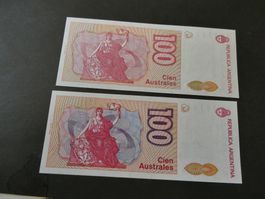 Argentinien, 100 Australes, Set 2 Noten ungefaltet