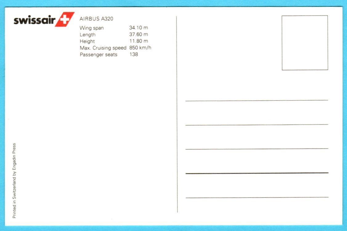Cartoline postali: Swissair Airbus A320 Postkarte – Usato da Zürich venduto da Sion2006 1