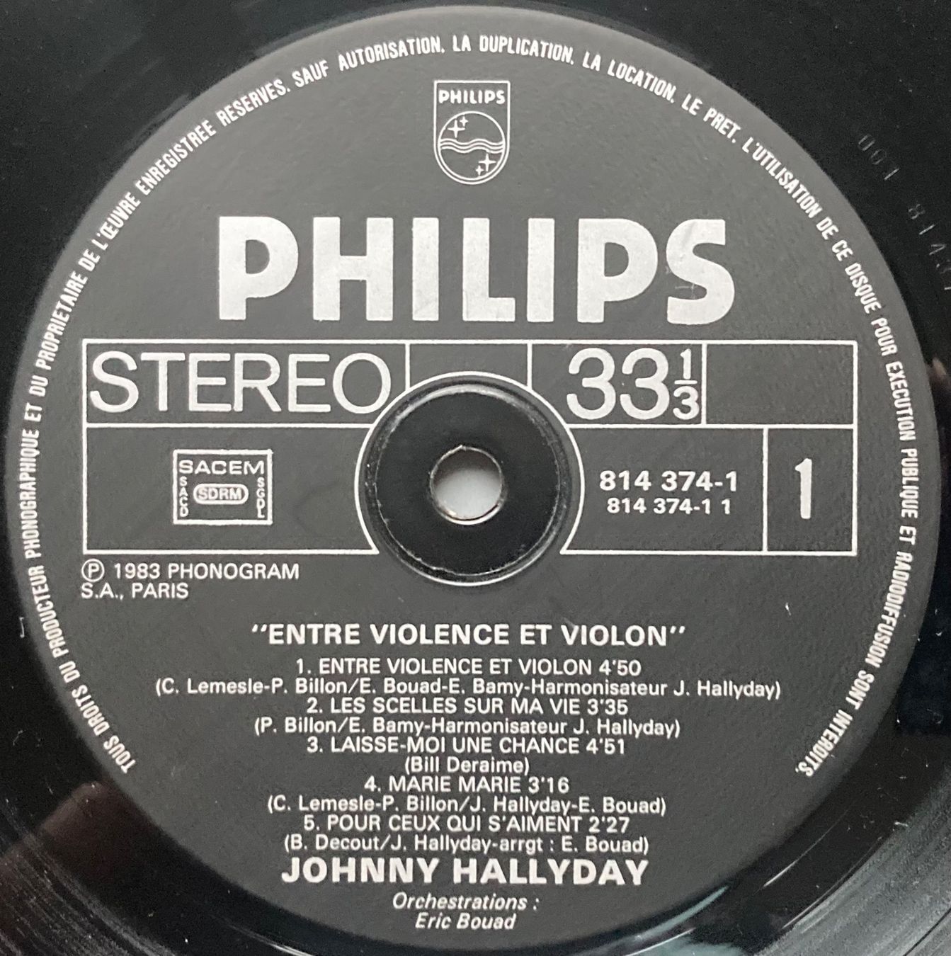 Dischi in vinile: JOHNNY HALLYDAY - ENTRE VIOLENCE ET VIOLON – Usato da Poliez-Pittet venduto da Newtown-Records 2