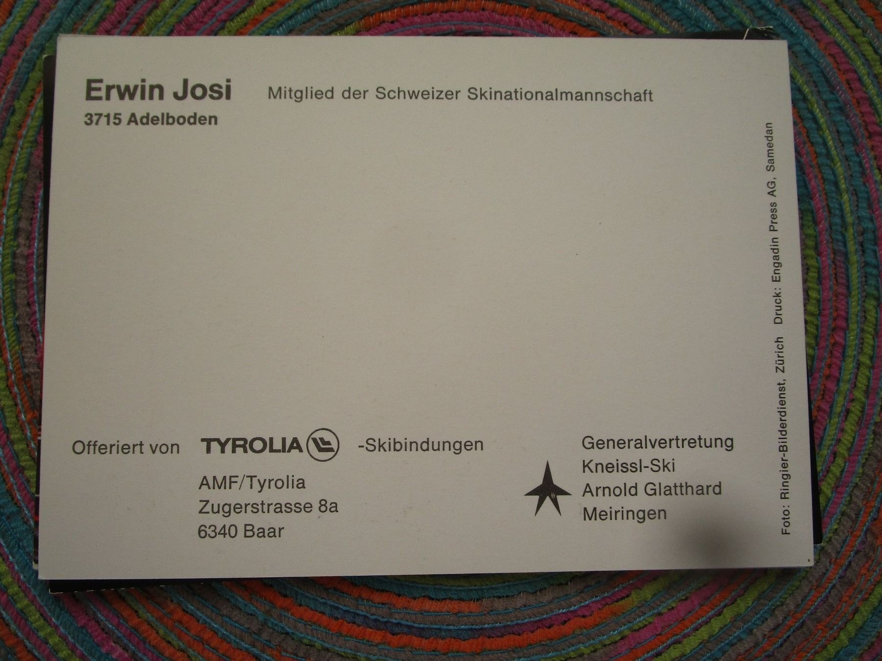 Autogramme: ERWIN JOSI SKIFAHRER ORIGINAL AUTOGRAMM – Gebraucht aus GUTENSWIL von Alpina6 1