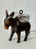 Vintage Esel Holz geschnitzt mit 2 Glasschalen 