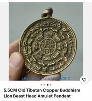 Tibetisches Amulett Anhänger – Buddhismus Löwenkopf, Messing