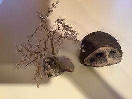 Arbre de vie en pierres roses et géode améthyste - Déco u...