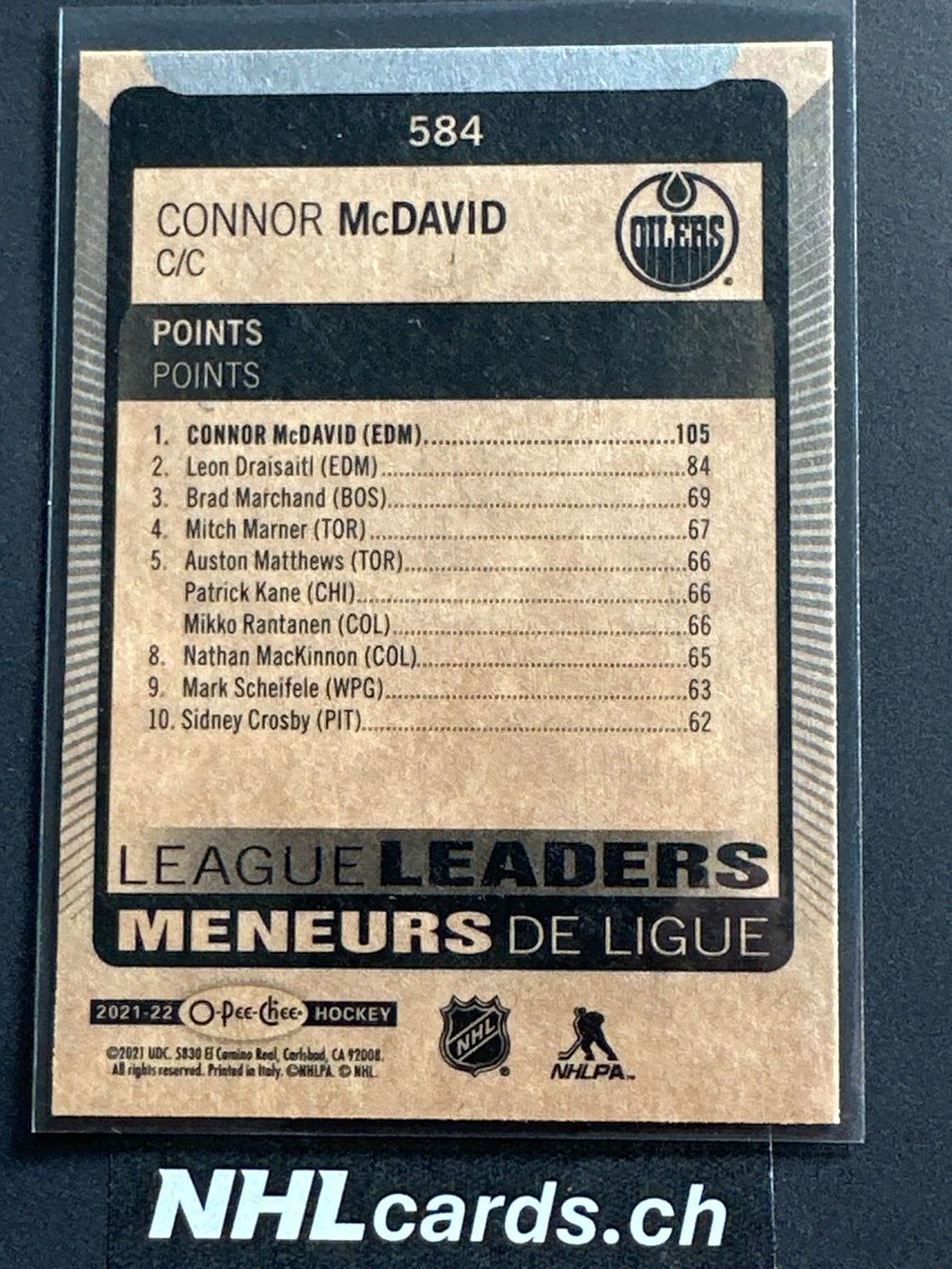 NHL Carte collezionabili: Connor McDavid NHL League Leaders Insert Card – Usato da Belp venduto da nhlcards.ch 1