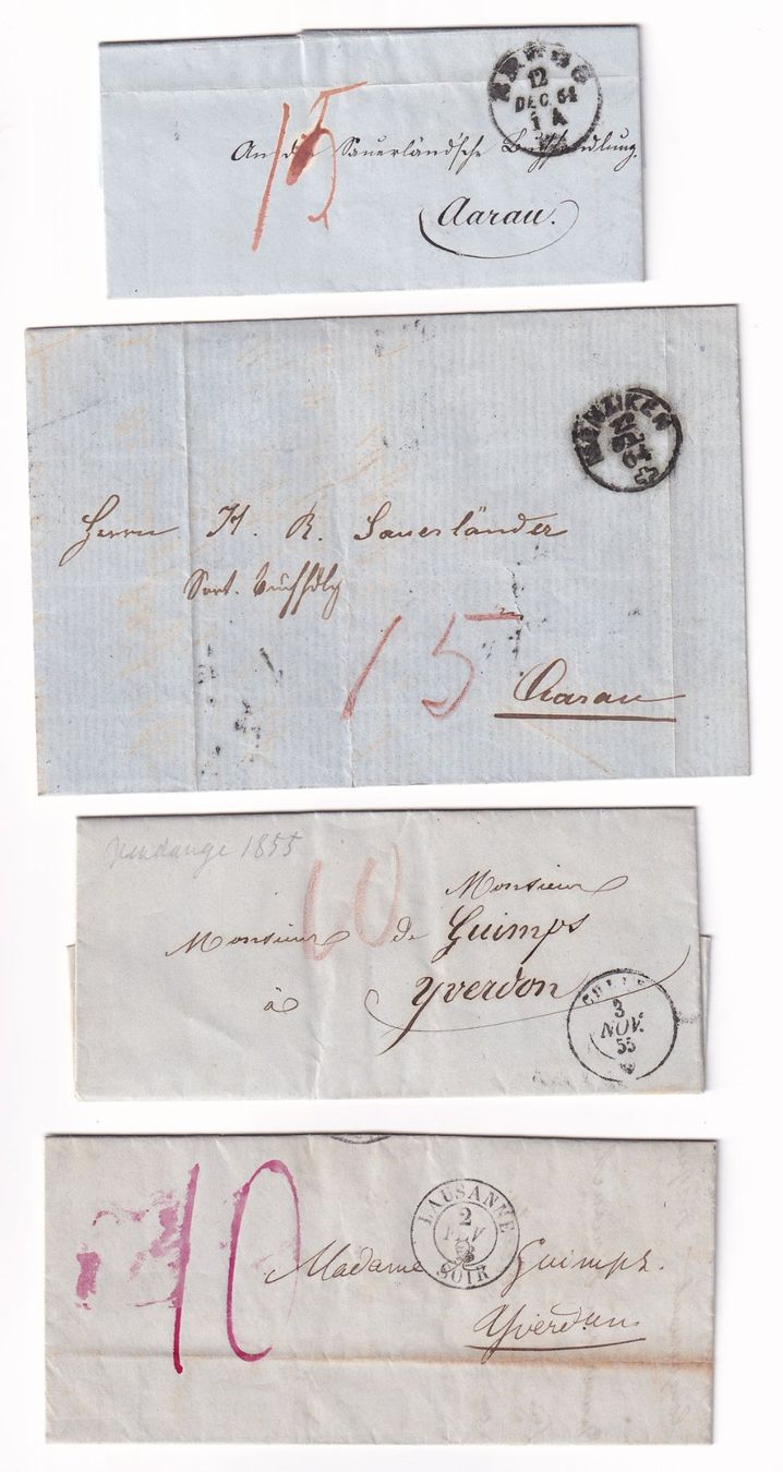 Tutti i francobolli: 4 Briefe ohne Marken, 1853-1864 – Usato da Rebstein venduto da mprch