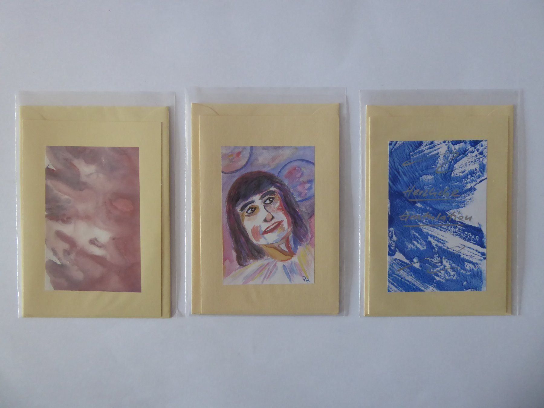 Cartoline: 3 schöne Kunst Doppelschreibkarten, neu – Nuovo e nell'imballaggio originale da Turbenthal venduto da Panau