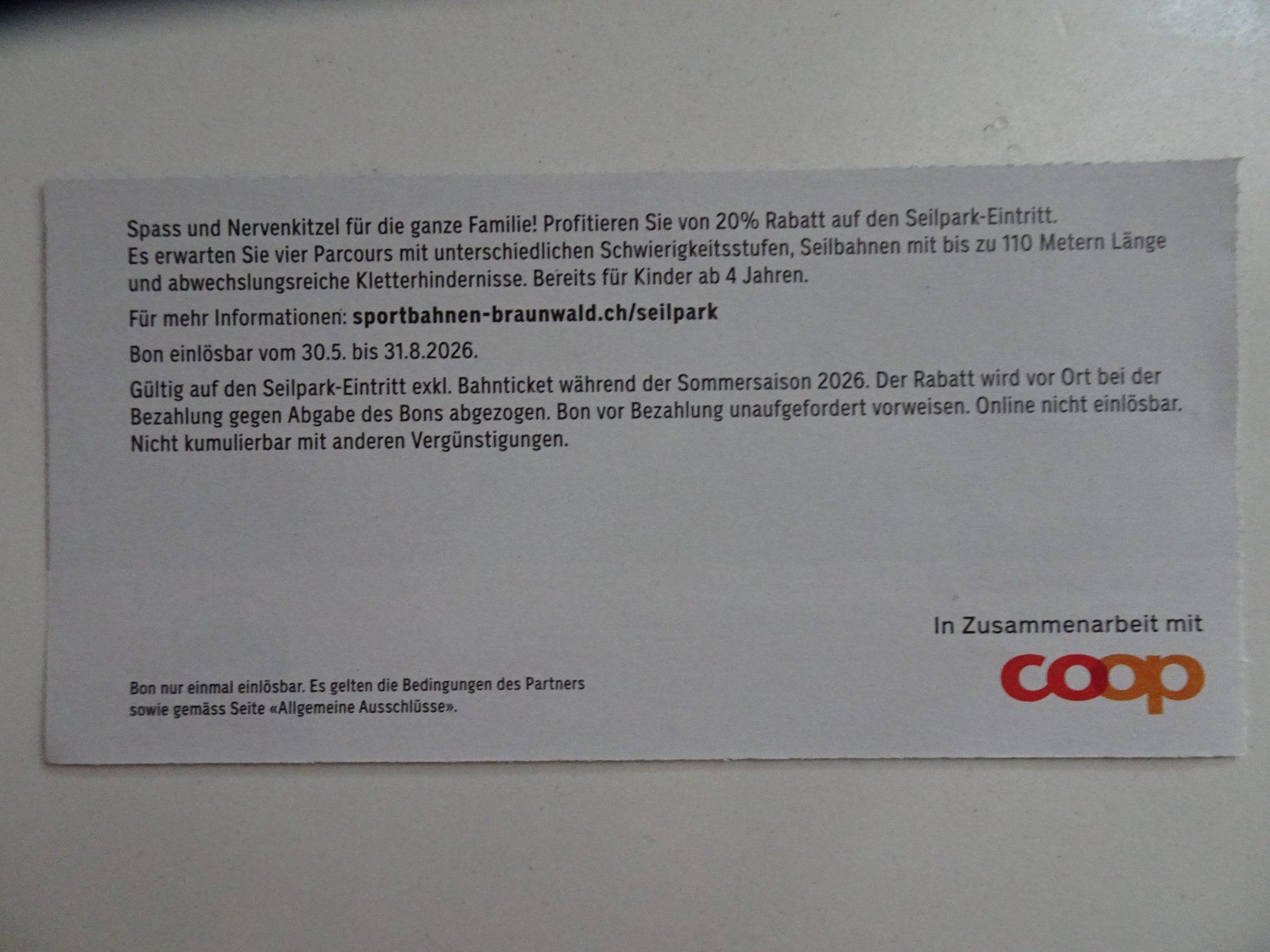 Buoni: 20% Rabatt auf Seilpark-Eintritt Braunwald – Nuovo (secondo la descrizione) da Winkel venduto da rsuzh 1
