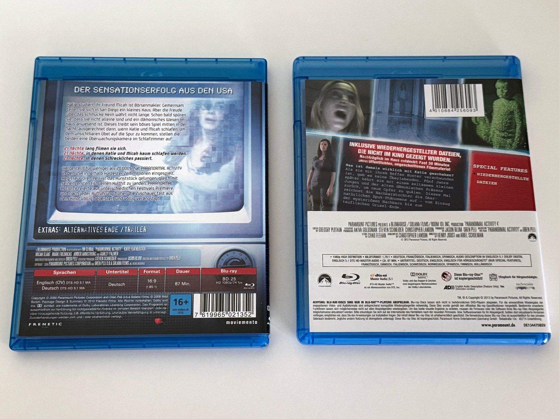 Tous les DVDs: 2 Blu-ray Set - Paranormal Activity 1 und 4 – D'occasion à Neuheim par vnetz 1