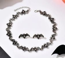 🦇Halloween Schmuck Set🦇 Kette und Ohrringe, Silberlook