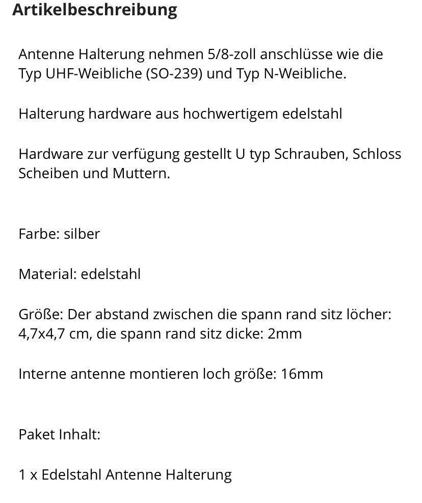 Radiocomunicazione: CB-/Amateurfunk Antennen-Halterung mit Mastschellen – Nuovo e nell'imballaggio originale da St. Gallen venduto da Radiomania-Schweiz 1