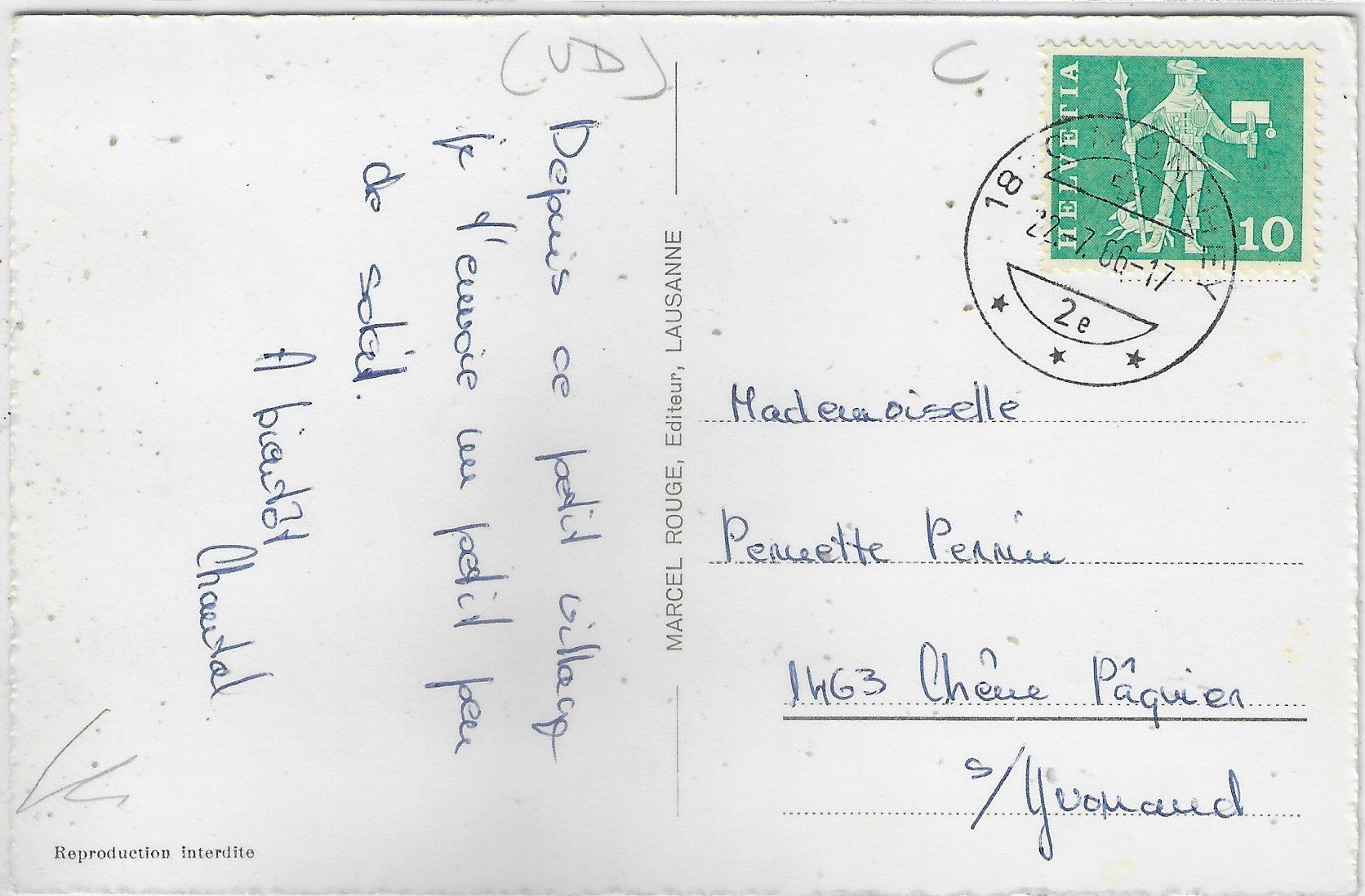 Cartoline postali: Huemoz - Vue generale – Usato da Ettingen venduto da Kartenplanet 1