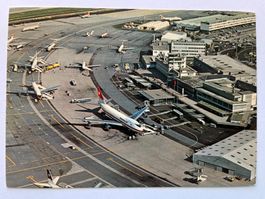 Postkarte Kloten Flughafen mit erster B747 Jumbo und DC-8