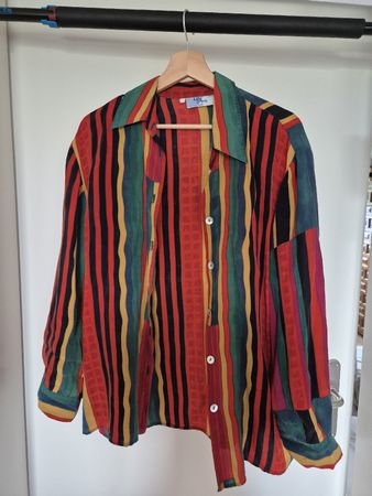 Vintage Style Bluse, Gr. L, bunte Streifen