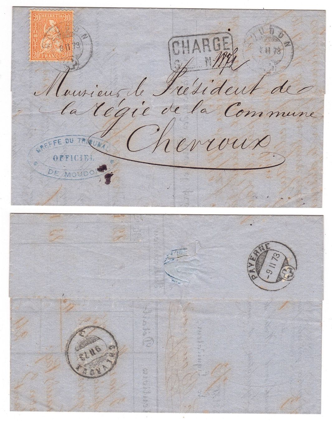 Tutti i francobolli: Lettre de Moudon pour Chevroux le 8.II.73 – Usato da La Tour-de-Peilz venduto da amjust