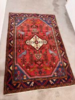 Orientteppich handgeknüpft rot blaues Muster gebraucht