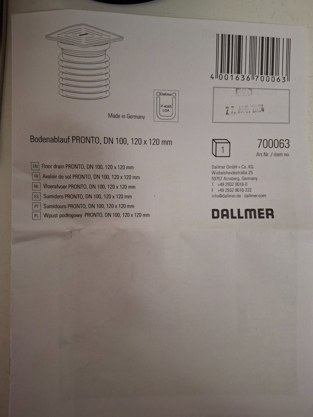 Docce: Bodenablauf Dallmer Pronto – Nuovo e nell'imballaggio originale da oberbuchsiten venduto da Namliz 2