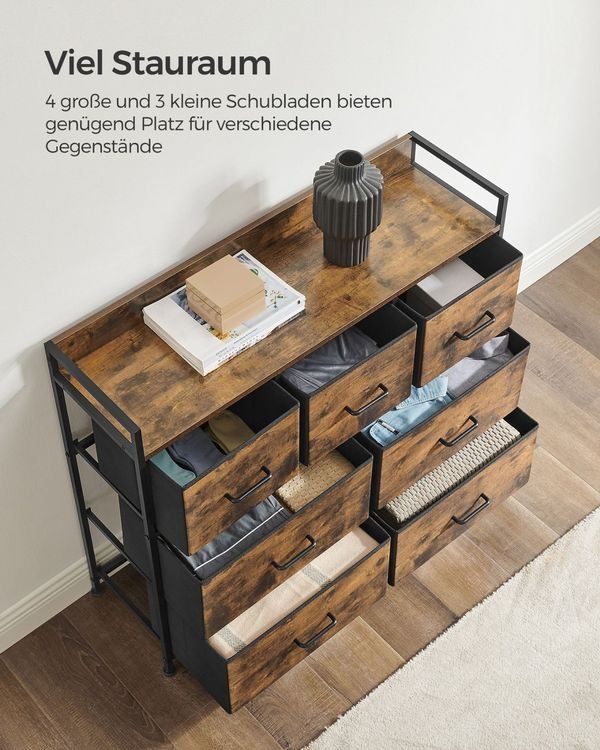 Cassettiere: Industrie-Design Kommode mit 7 Stoffschubladen VARDEN – Nuovo e nell'imballaggio originale da Lachen SZ venduto da MAMORU-MOEBEL 1