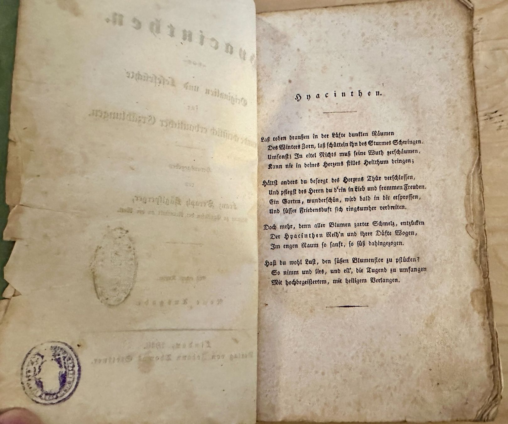 Libri: Franz Seraph Häglsperger: Hyacinthen. 1846 – Usato da Zürich venduto da allp 3