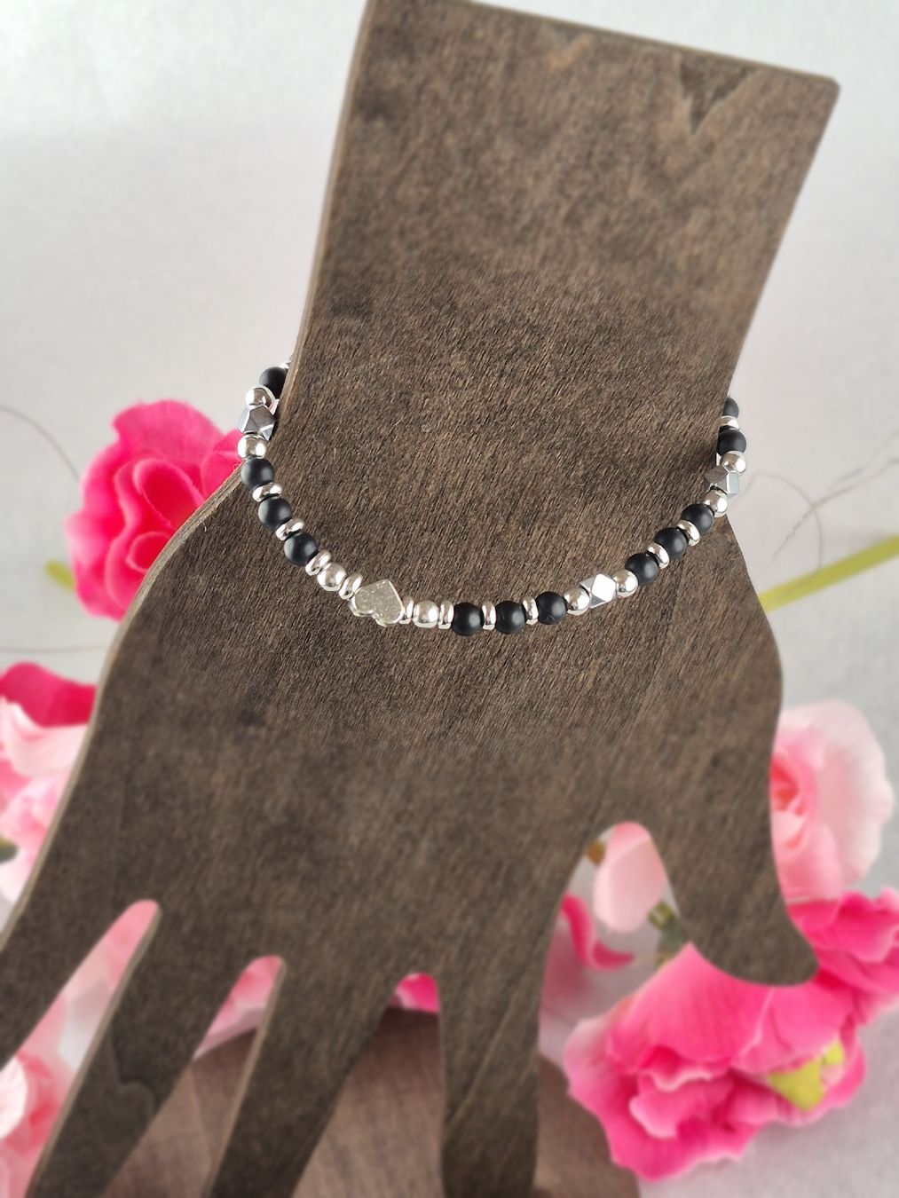 Bracciali & Braccialetti: Naturstein Perlenarmband Glücksbringer, schwarz – Nuovo e nell'imballaggio originale da Wädenswil venduto da Orso31 1