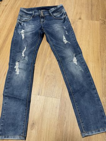 Damen Jeans Chicorée blau Used-Look Grösse S-M