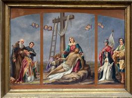Dipinto antico, olio su cartone, Deposizione, XVIII - XIX