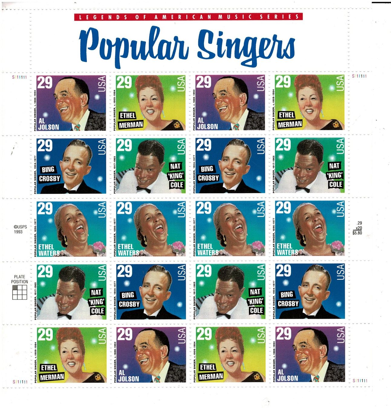 Tutti i francobolli: USA Popular Singers  1 KB ** – Nuovo (secondo la descrizione) da Lausanne venduto da Whorvath
