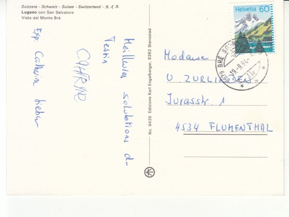 Cartoline postali: Lugano 1994 – Usato da Bürglen TG venduto da StampGraf 1
