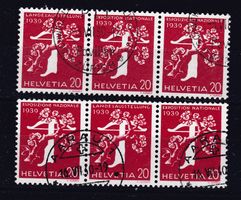 LANDI 1939, WAAGREChTE DREIERSTREIFEN 20 Rp, SBK Z27a + Z27c