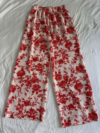 Red Floral Wide Summer Trousers - New