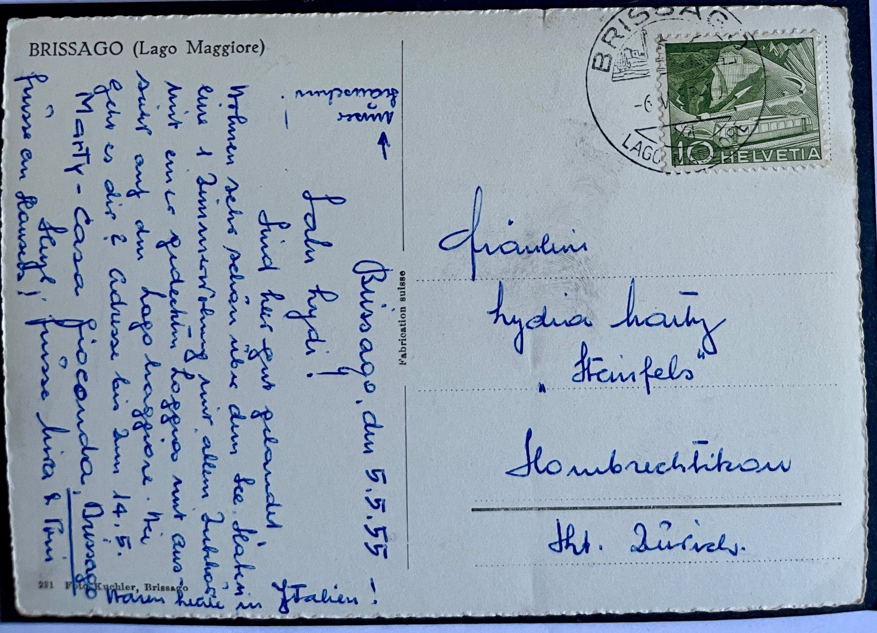 Cartoline postali: BRISSAGO - 1955 – Usato da Lutry venduto da Ediego 1