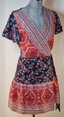 SM 36 38 leichtes Wickelkleid Sommerkleid Boho Ethno multico