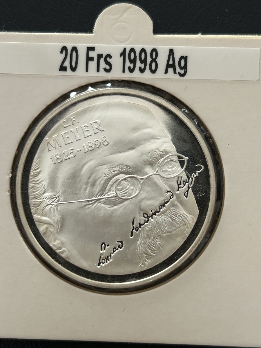 Toutes les monnaies: Pièce 20 Francs 1998 Argent C.F. Meyer – Neuf (Voir description) à Genève par Mar7319