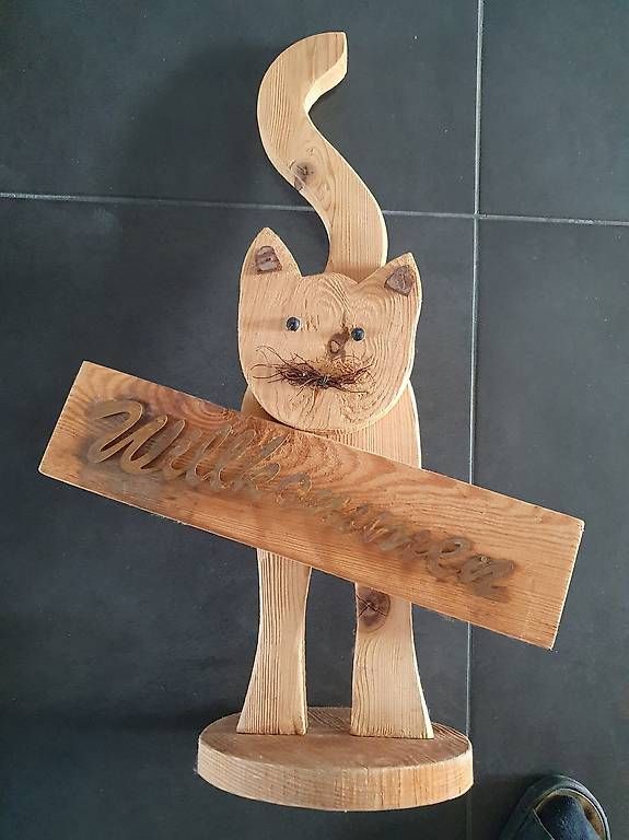 Tutte le decorazioni: Katze «Willkommen» aus Holz – Usato da Maschwanden venduto da ruth07 1