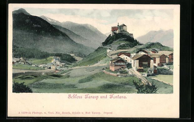 Cartoline postali: Fontana, Ortspartie mit Schloss Tarasp – Usato da Berlin venduto da bartko-reher