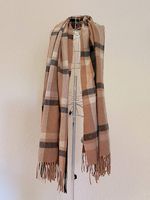 Großer, flauschiger, karierter Schal in Beige-/Camel-Tönen