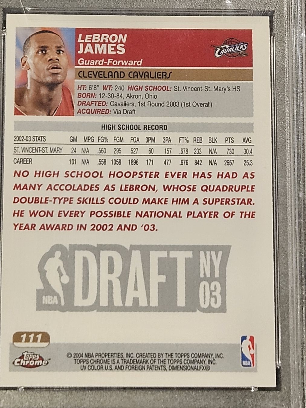 Topps Carte collezionabili: LeBRON James 2003 Rookie / Topps Chrome PSA 8 – Usato da Oberdorf BL venduto da BaldenEagle 3
