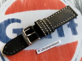 22mm Lederarmband schwarz, Uhrenarmband tolle Naht