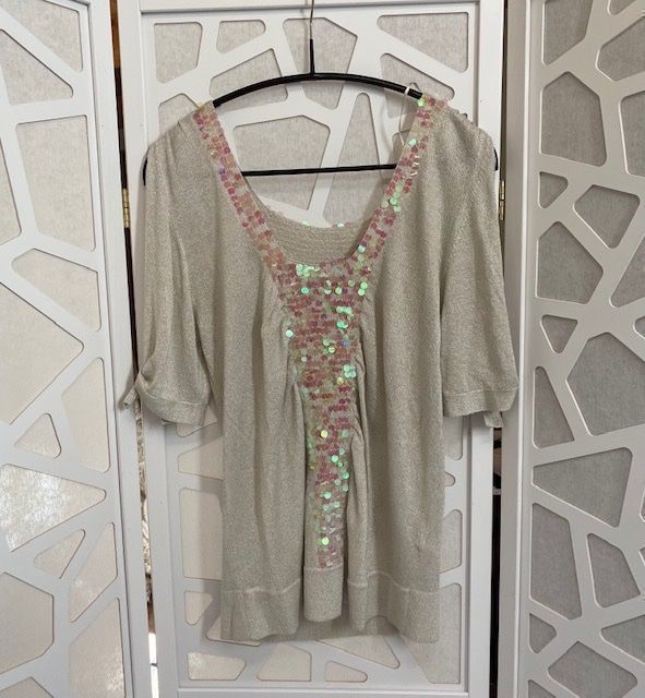Topshop Tops: Joli haut 'Topshop' argenté, S – Gebraucht aus Grund b. Gstaad von PlageNeige