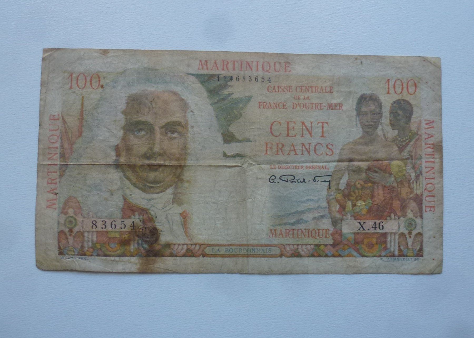 Banknoten: Martinique ++ 100 Francs 1947 – Gebraucht aus Walkringen von Casablanca777