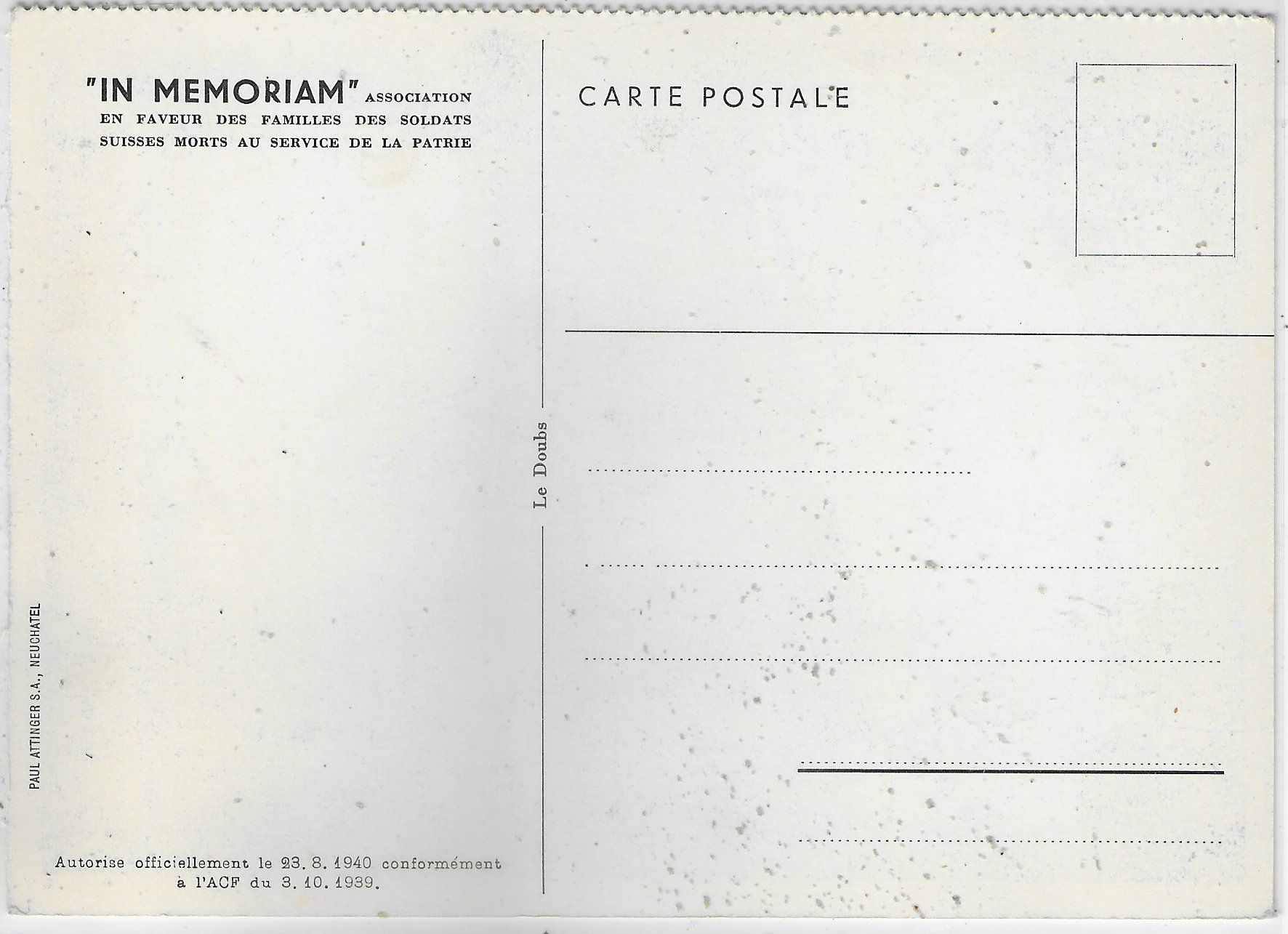 Cartoline postali: In Memoriam - Le Doubs 1939/45 – Usato da Ettingen venduto da Kartenplanet 1